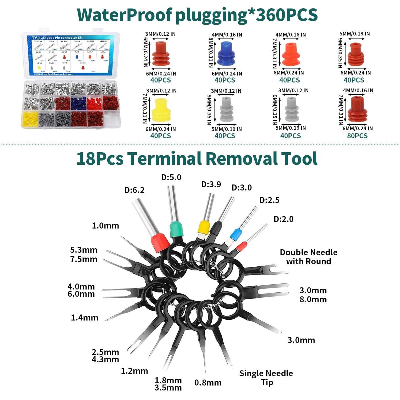 812Pcs Pin Connector Kit 1.5mm, 1.8mm, 2mm, 2.2mm, 2.3mm, 2.8mm, 3.5mm, black