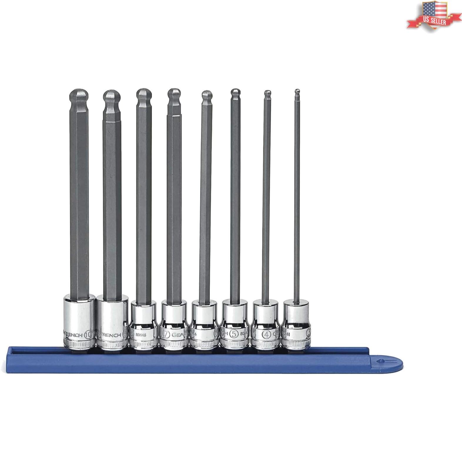 Lifetime-Warranty 8-Piece S2 Steel Hex Bit Socket Set with Impact-Resistant Rail