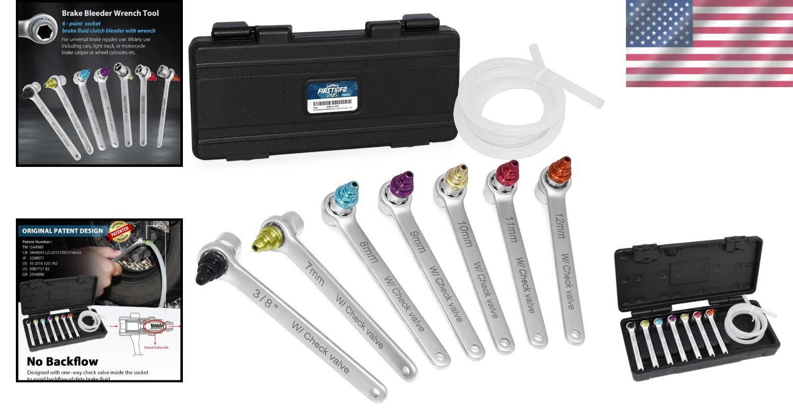 Brake Bleeder Wrench Set Alloy Steel 7-12mm & 3/8-Inch Socket Hydraulic