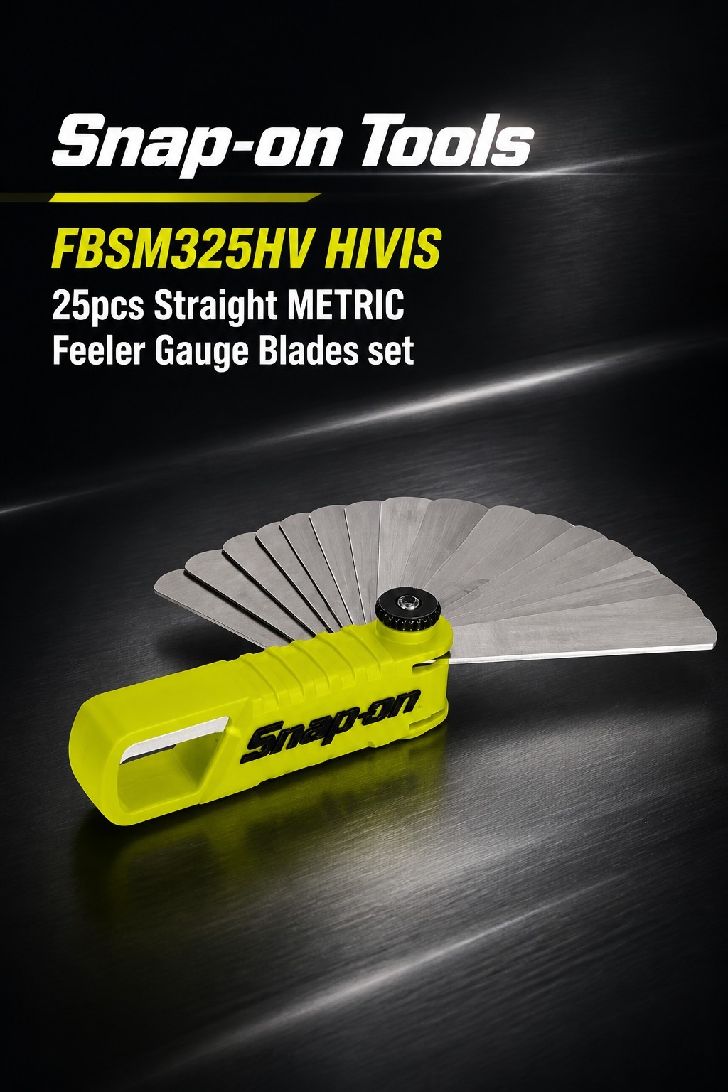 Snap on Tools 25 straight METRIC Blade Feeler Gauge SET HIVIS FBSM325HV NEW!!!!!