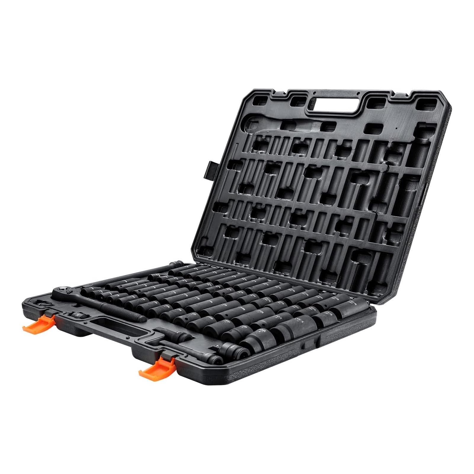 VEVOR 1/2 Drive Socket Set 65Pc SAE 3/8-1-1/4 Metric 10-24mm Cr-V Case
