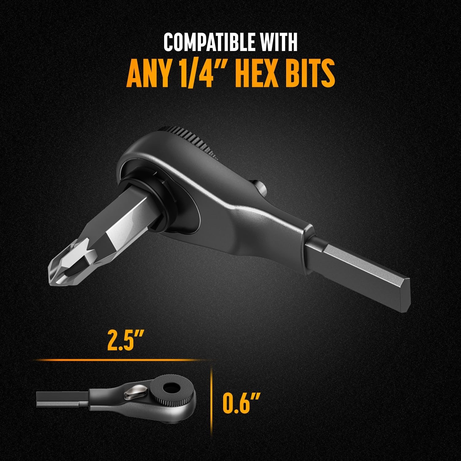 Flat-End Ratchet Driver for Multi-Tool, Compatible with 1/4″ Hex Bits & Flat Bit