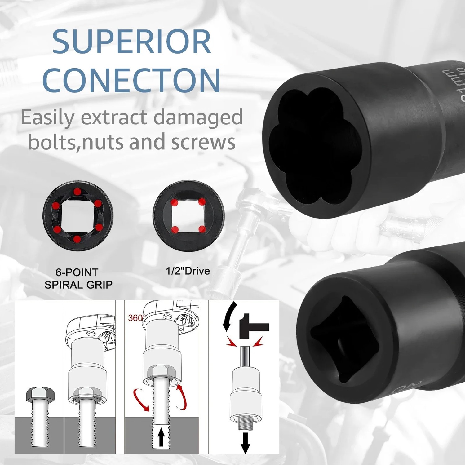 5pc Wheel Lock Removal Kit, Locking Lug Nut Removal Tool – 17MM,19MM, 21MM, 22MM