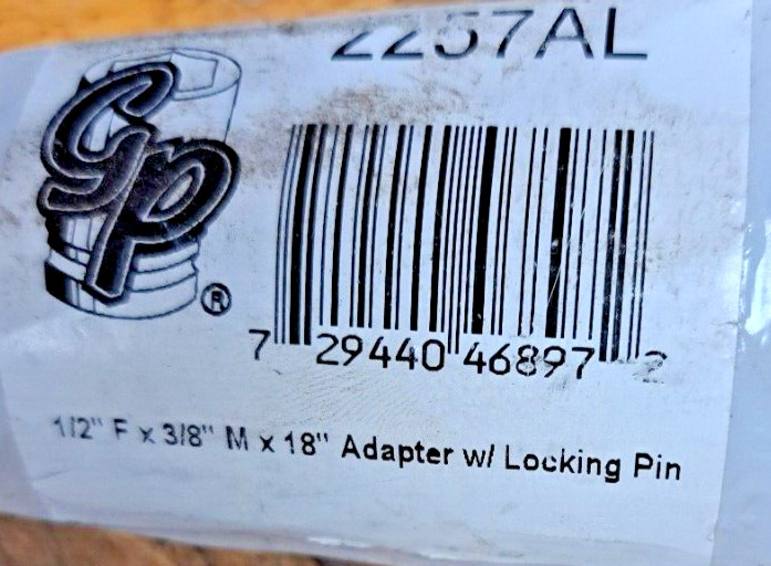 GP 1/2″ F X 3/8″ M X 18″ ADAPTER W/LOCKING PIN 2257AL