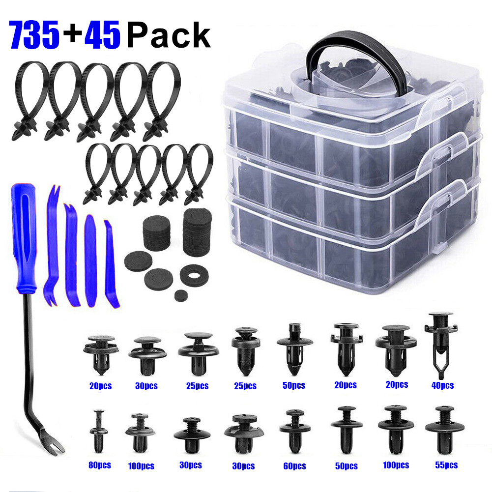 825pcs Car Retainer Auto Fasteners Push Trim Plastic Clips Pin Rivet Bumper Kit