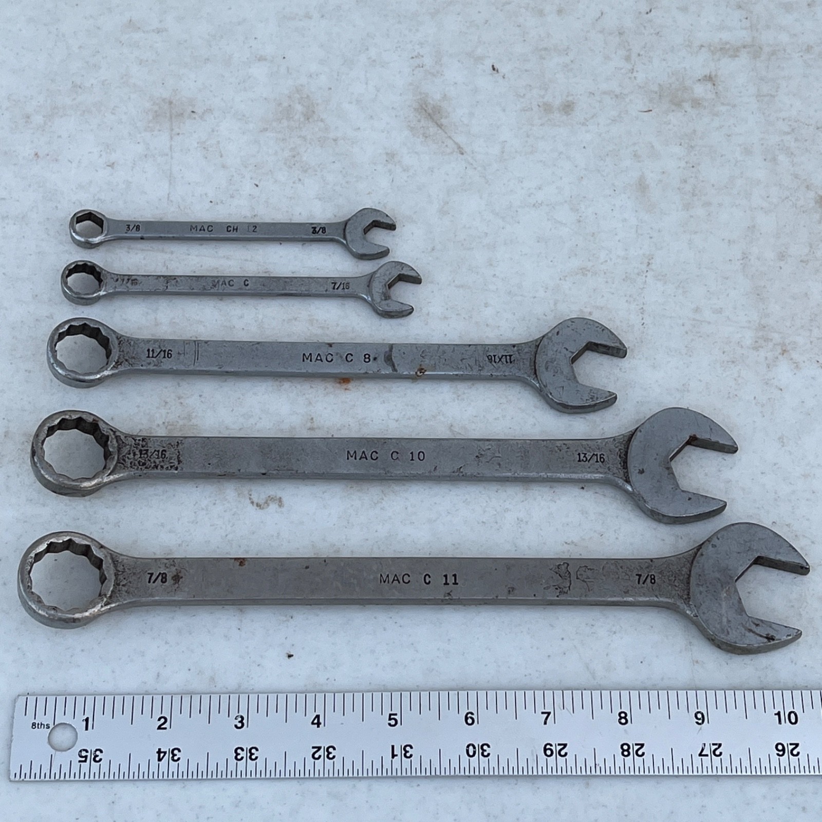 Mac Tools C11 C10 C8 C4 CH12 SAE Lot of 5 Combination Wrenches 3/8” – 7/8”