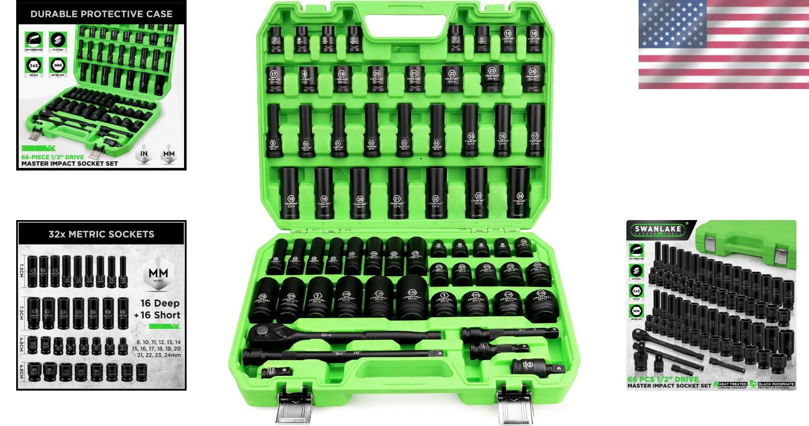 SWANLAKE 66-Piece Impact Socket Set – Robust CR-V Construction & Organization