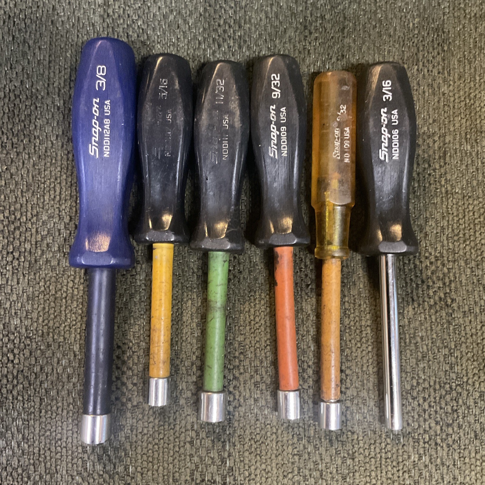 Snap On 6 SAE Nut Driver Nut Drivers 3/8” 9/32” 5/16” 3/16” 9/32” 11/32”