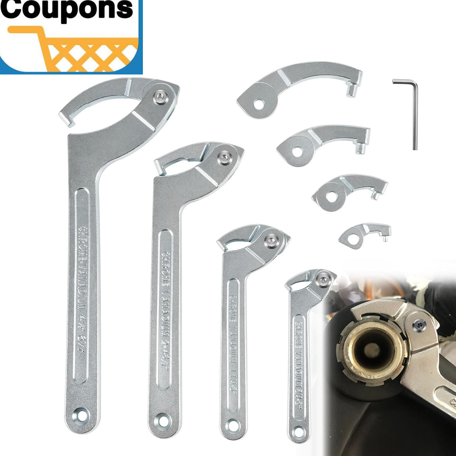 8 Pack Adjustable Pin Spanner Wrench Tool Set 3/4″ to 6-1/10″