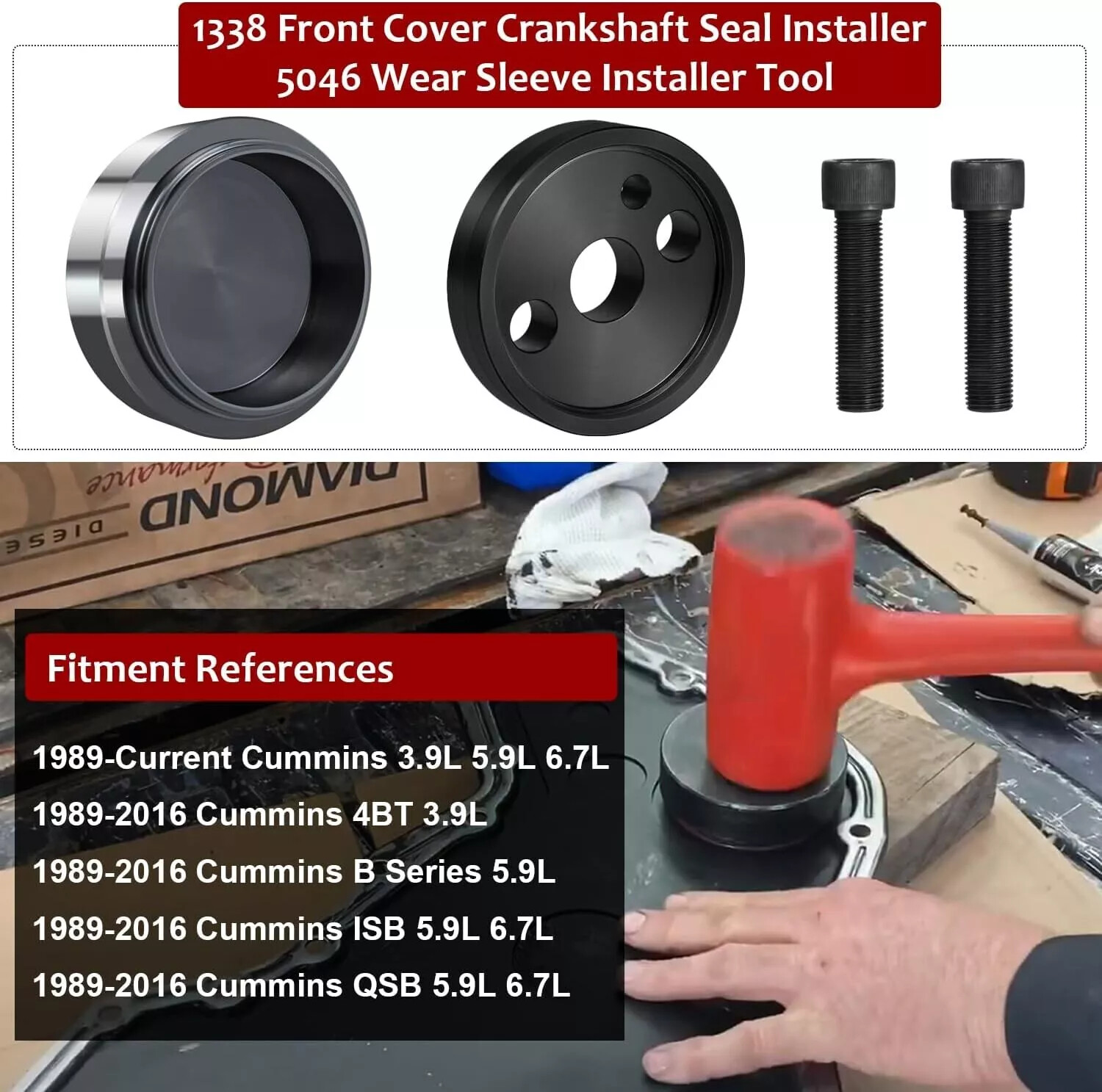 Front Cover Crankshaft Seal & Wear Sleeve Installer Tool For Cummins 3.9 5.9 6.7