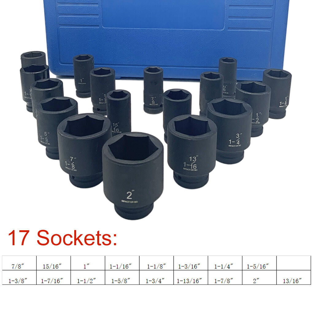 Impact Socket Set 22 PCs 3/4″ Drive 6 Point SAE Master 3/4 inch – 2 inch