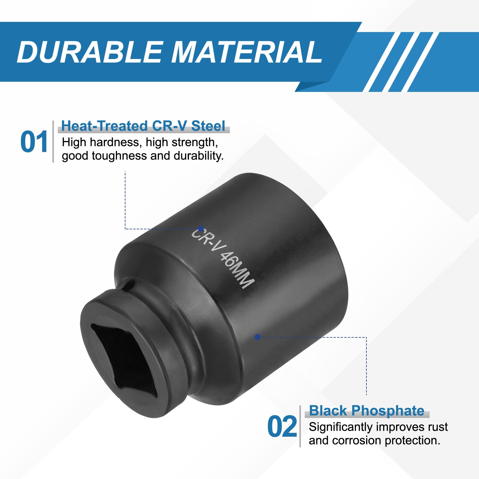 2pcs 1 Inch Drive 46mm 6 Point Impact Socket Chromium Vanadium Steel