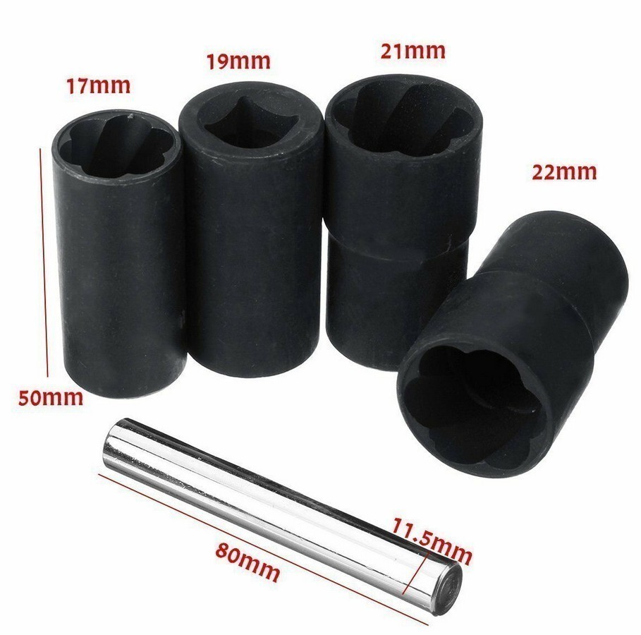 5Pcs Twist Socket 1/2” Drive For Wheel Lug Nut Damaged Removal and Extractor US