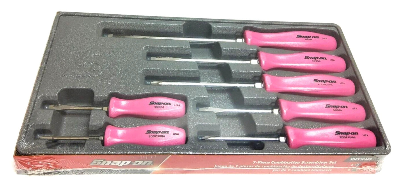 Snap On Tools Pearl PINK 7pc Hard Handle Combination Screwdriver Set SDDX70APP