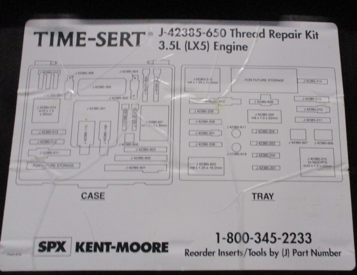 KENT MOORE J-42385-650 TIME-SERT THREAD REPAIR KIT 3.5L LX5 ENGINES (INCOMPLETE)