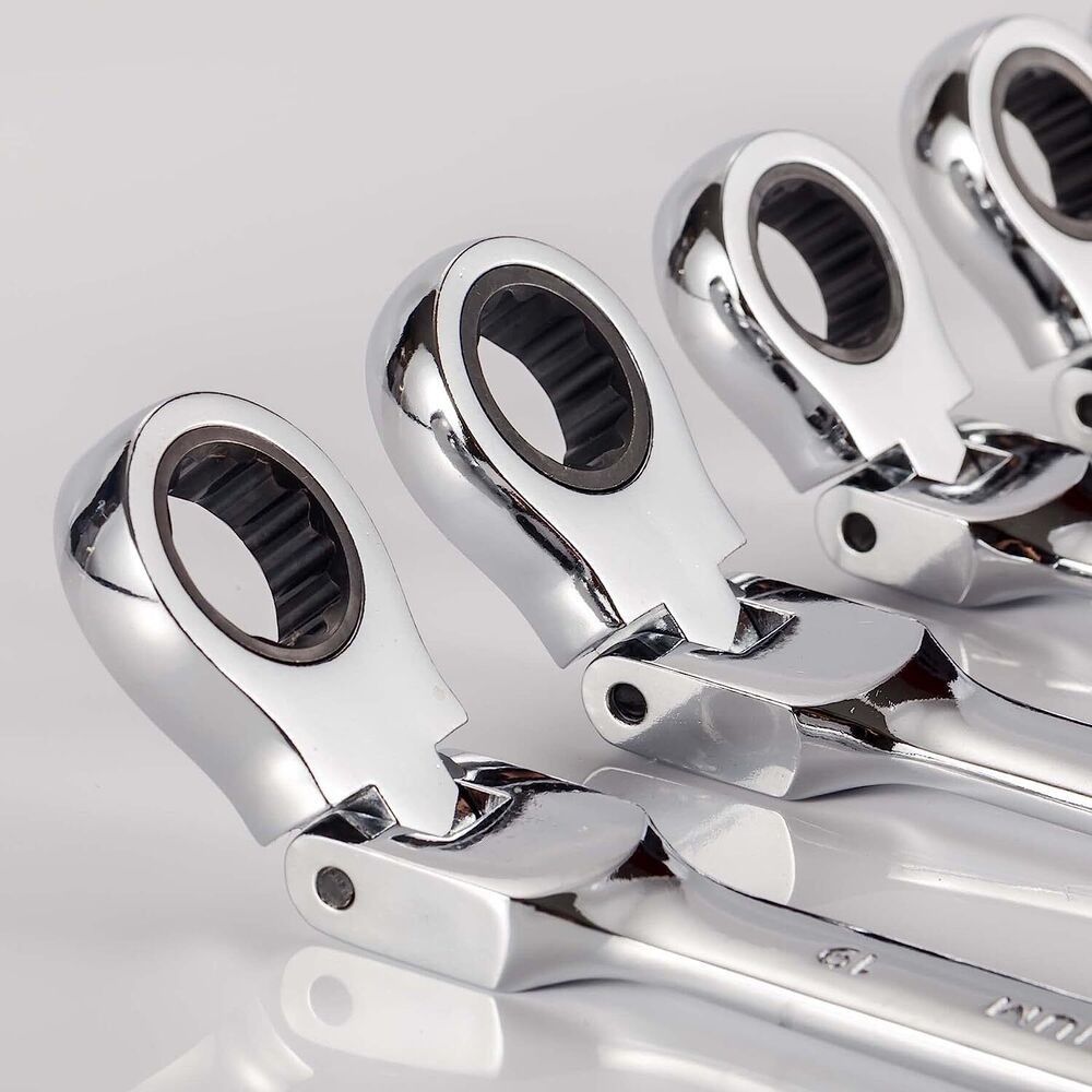 7pc 8-19 mm Ratcheting Wrench Combination Spanner Tool Set Metric Flexible Head