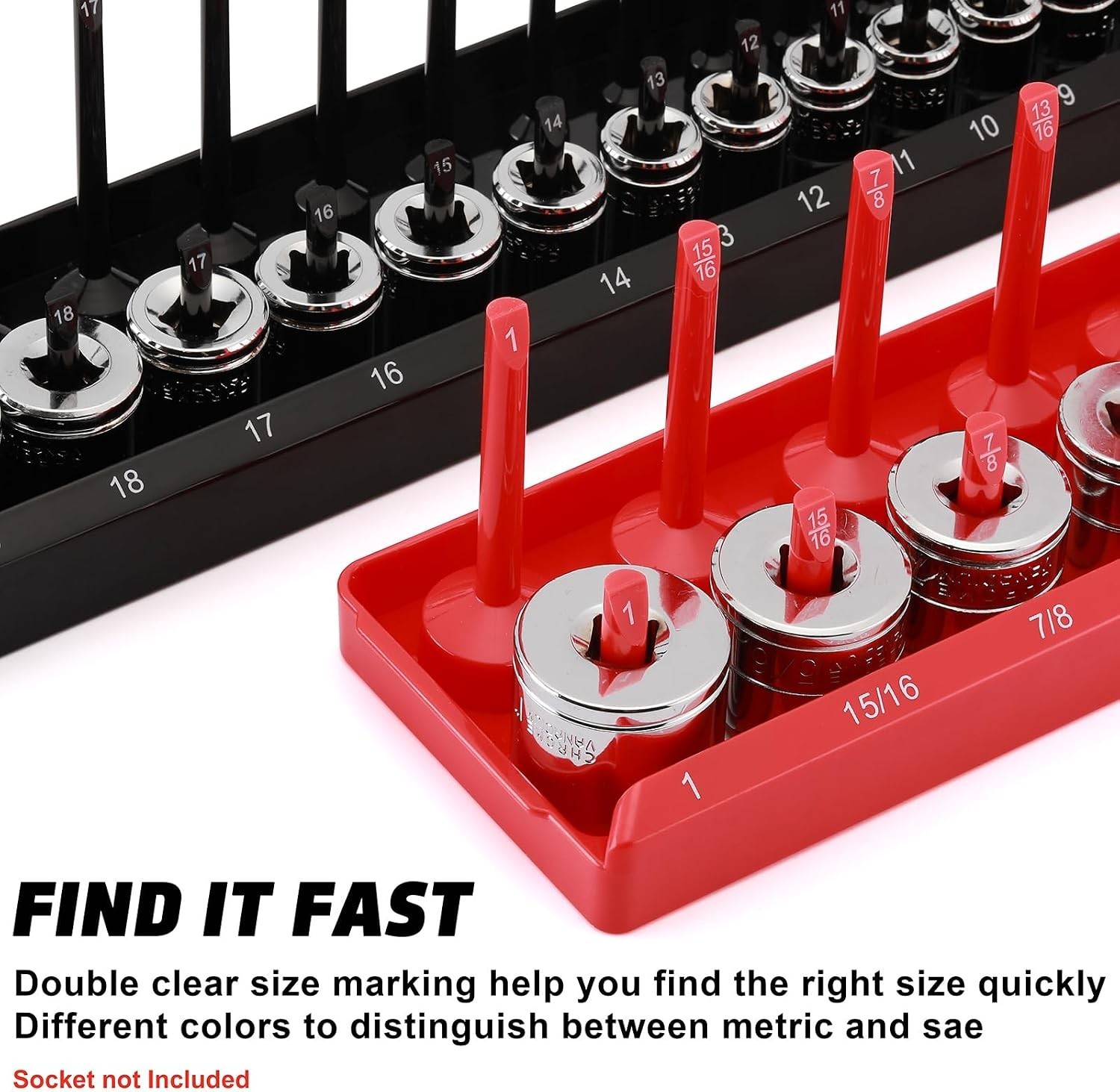 1/4-Inch & 3/8-Inch Drive Socket Organizer Trays, 4-Piece SAE and Metric Sock…