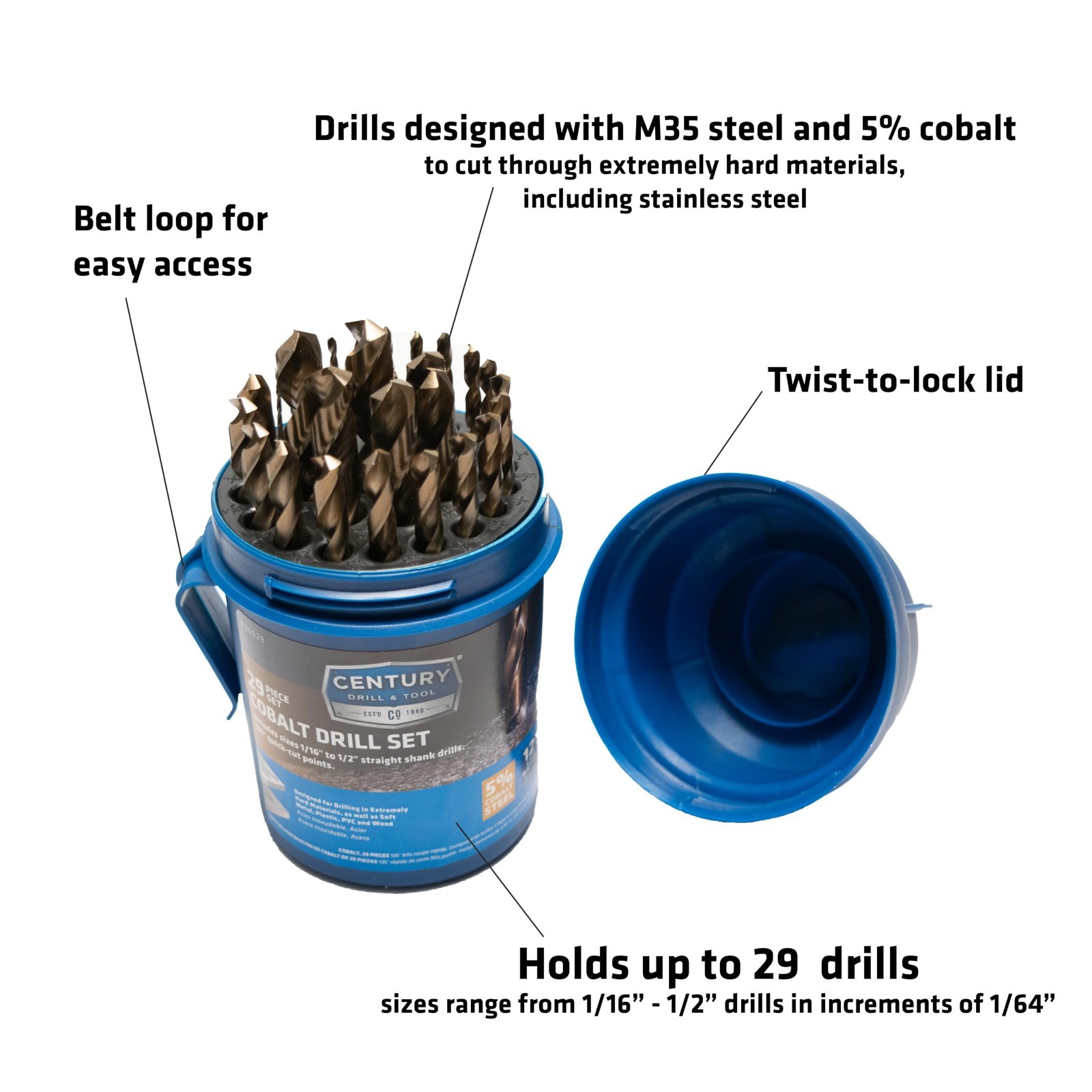 Century Drill & Tool 24329 29 Piece Pro Grade Black Oxide Drill Bit Set