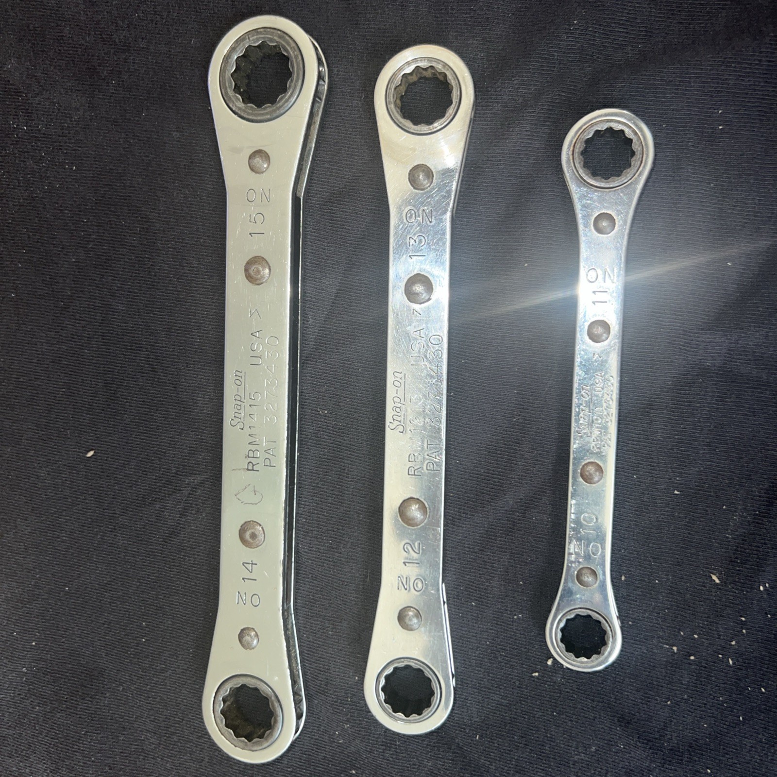SNAP-ON 3 PIECE 12 POINT COMBO FLAT RATCHET SET 10-11mm, 12-13mm, 14-15mm