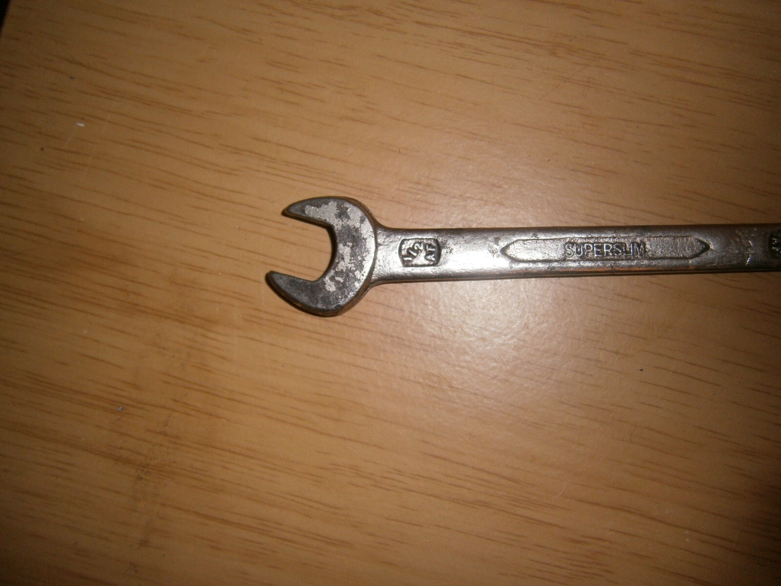 Vintage silver tone open spanner. 1/2 AF 7/16 AF (E6a)