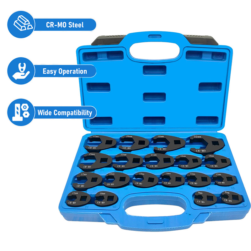 19PCS Flare Nut Crowfoot Wrench Set Metric Crows Foot Wrench Kit 3/8″ 1/2″ Drive