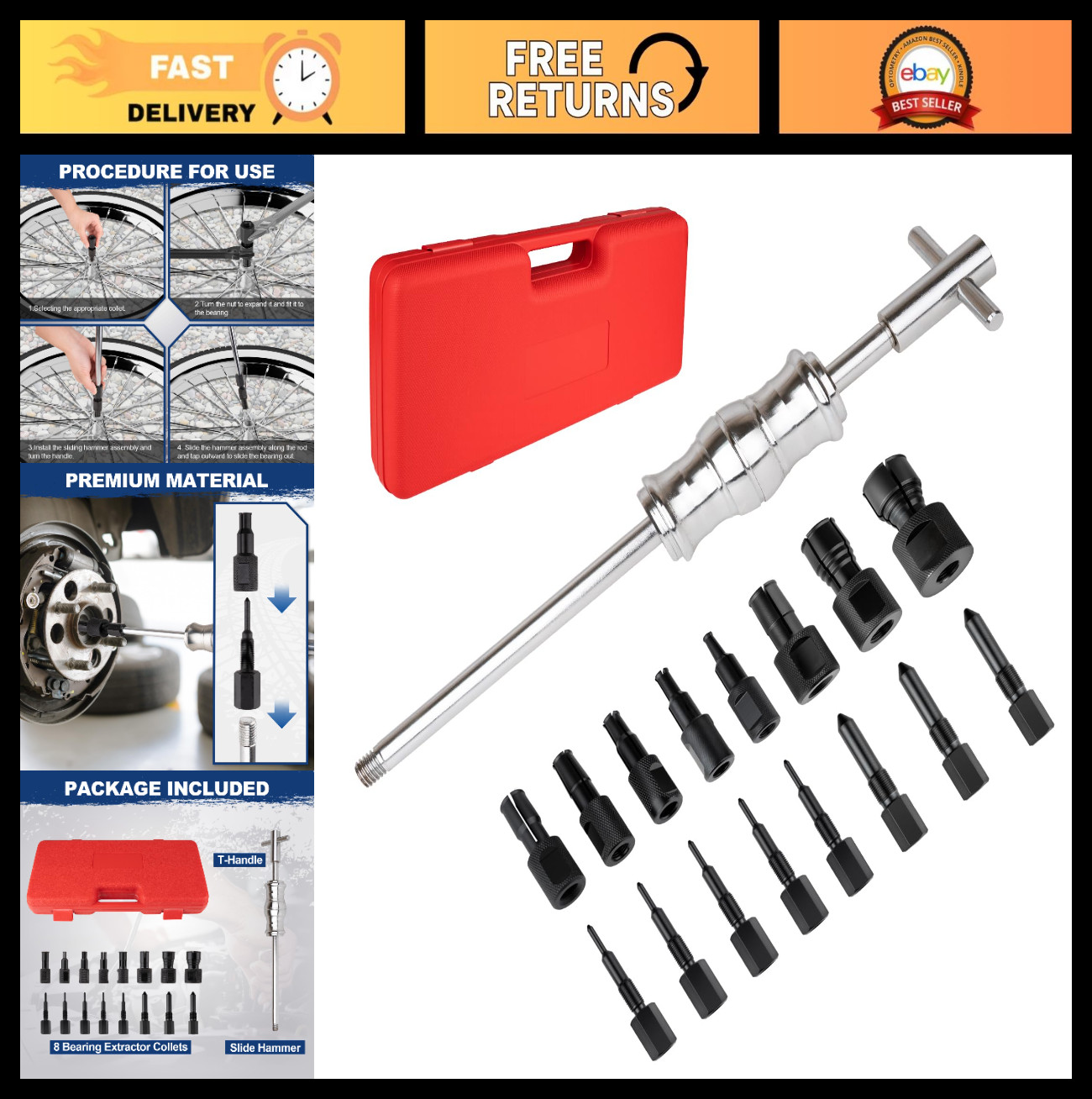 18PCS Blind Hole Bearing Puller Set with Slide Hammer & Expandable Collets 8-32M