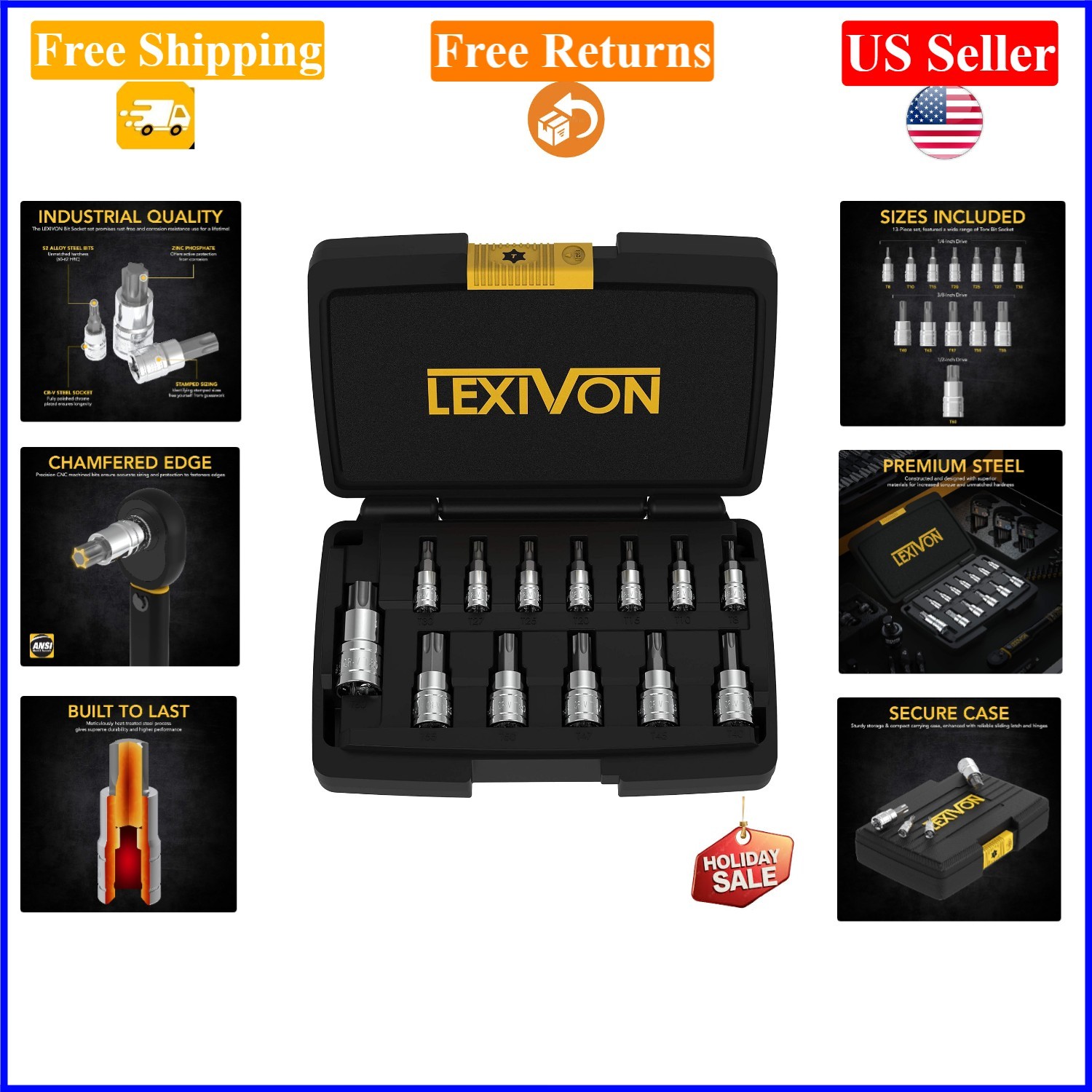 13-Piece Torx Bit Socket Set, S2 Alloy Steel, Chrome Finish