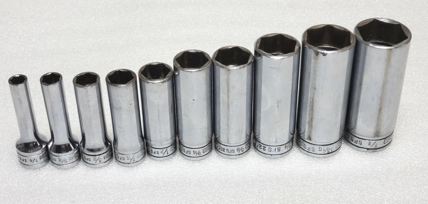LOT OF 10 Snap On SFS081 (1/4″) TO SFS231 (7/8″) 3/8″ drive 6 point deep socket