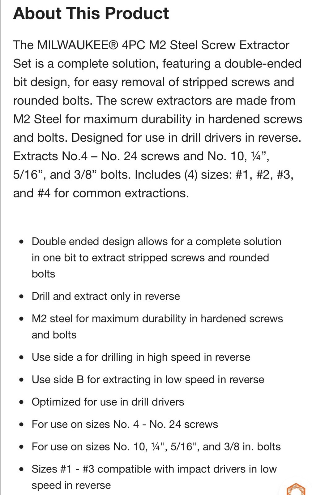 Milwaukee 49-57-9001, M2 Steel Screw Extractor Set (4-Piece)