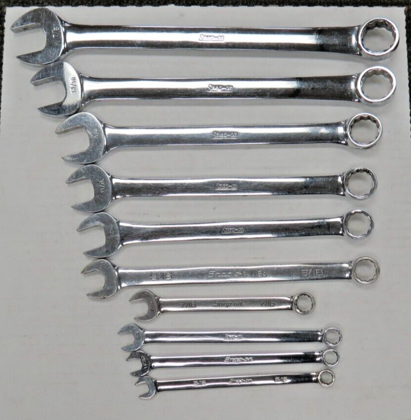 SNAP-ON 12-POINT SAE FLANK DRIVE COMBINATION WRENCHES 10PCS 5/16-7/8 OEX10 OEX28