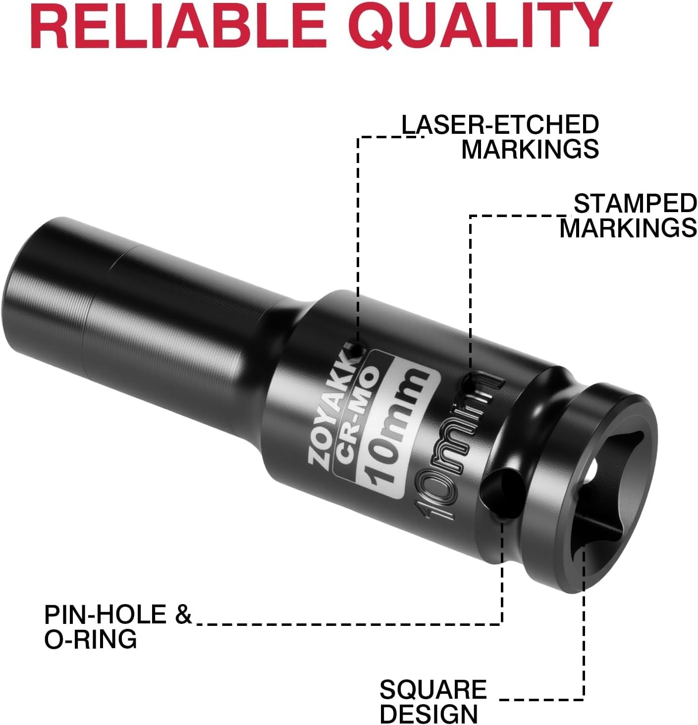 10mm Metric 6 PT Impact Socket for 1/2″ Drive – Laser-Etched for Precision