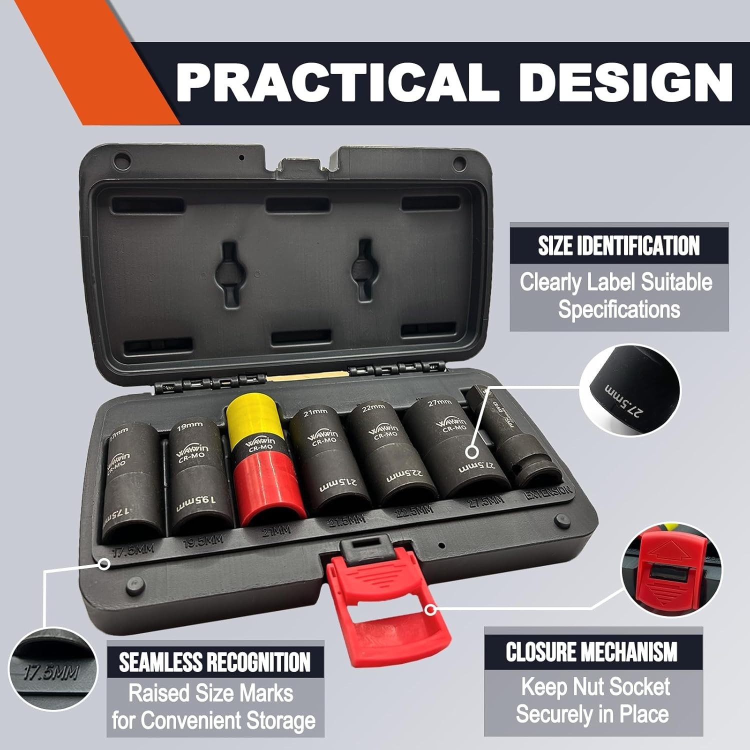 Double Ended Wheel Nut Socket Set 1/2 Inch Impact 7 Pieces 17-27.5mm