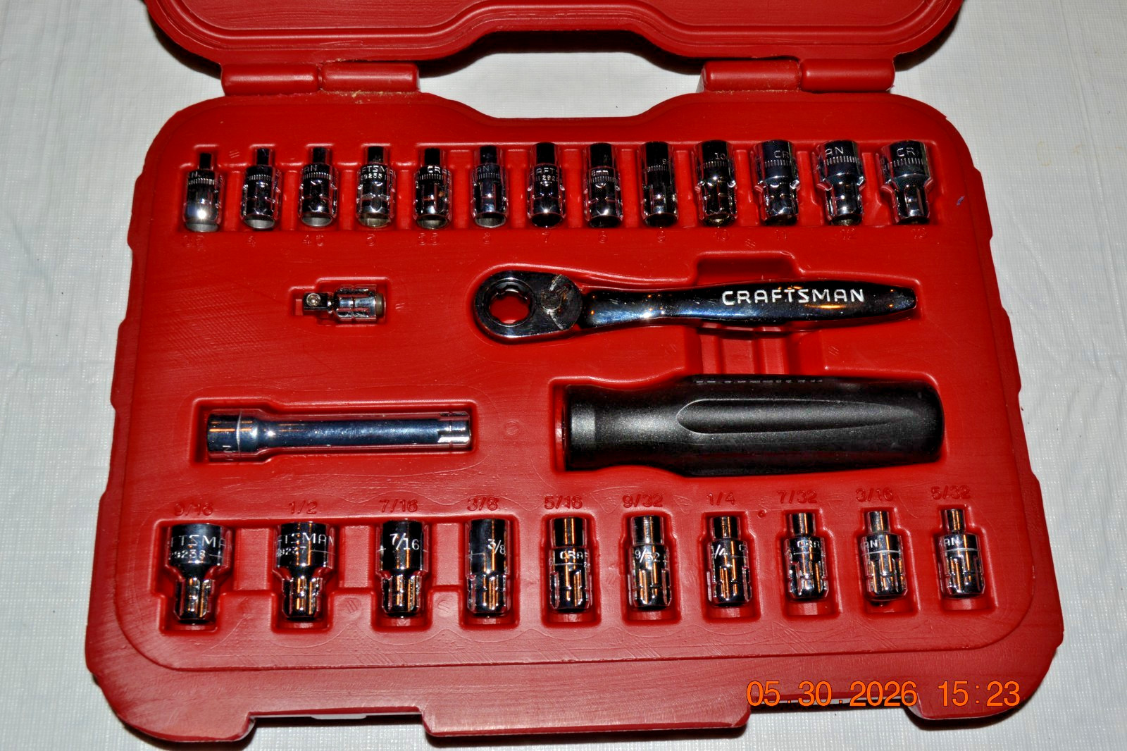 NOS Craftsman Sears 27pc Socket Wrench Set 32818 Pass Thru 1/4”