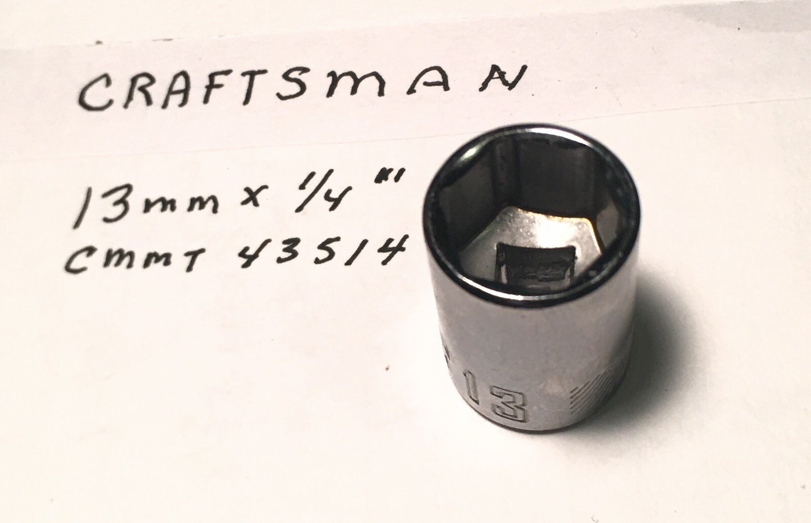 Craftsman 13 mm x 1/4″ Dr Standard Socket- 6 Pt CMMT 43514 – Free USA Shipping