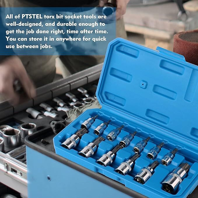 13PCS Drive Torx Bit Socket Set 1/4″ 3/8″ 1/2″ T8-T70 Star Bit Socket Set Tool