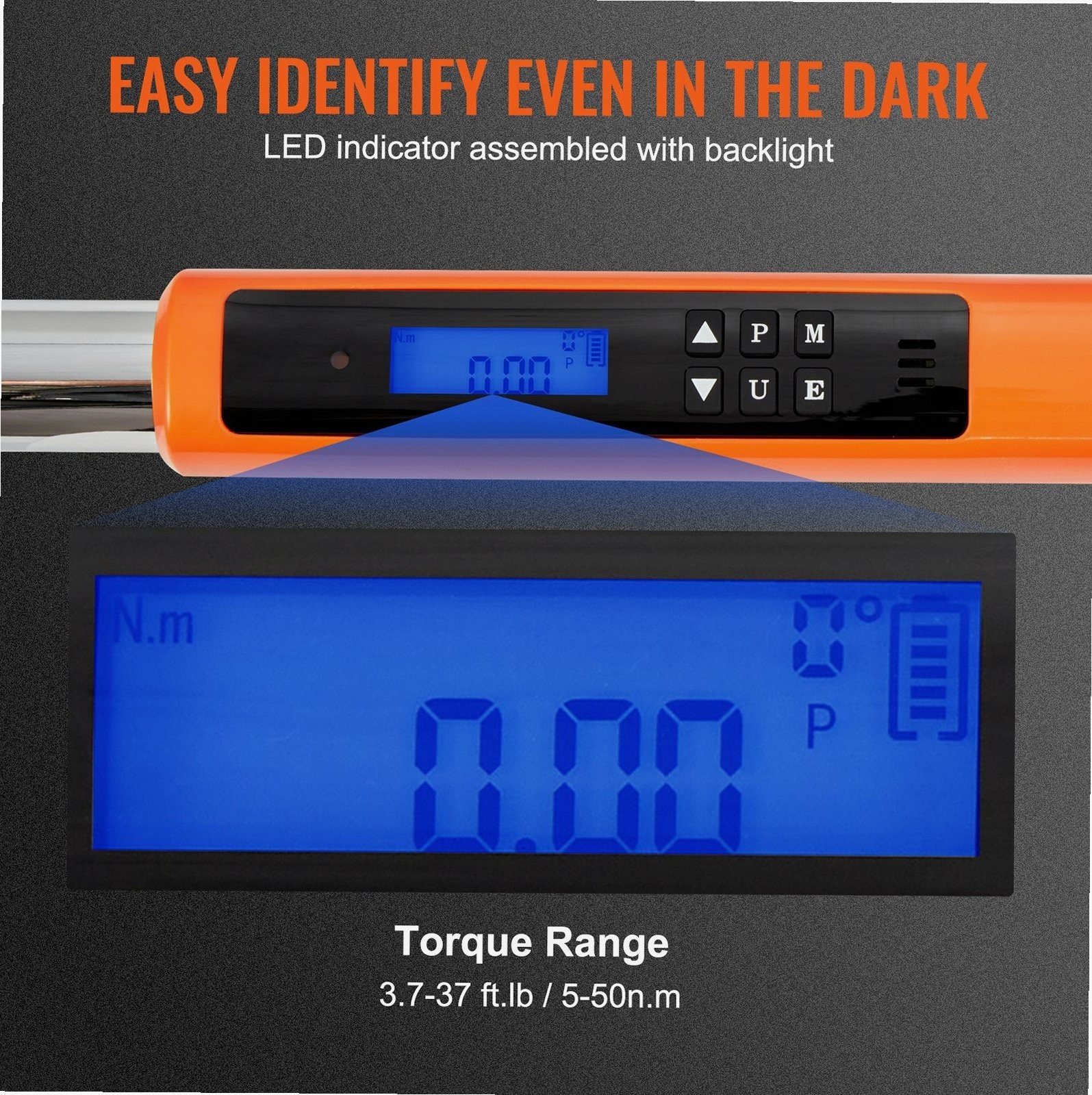 Digital Torque Wrench 3/8 Drive 3.7-37ft.lb ±2% Accuracy 3 Modes