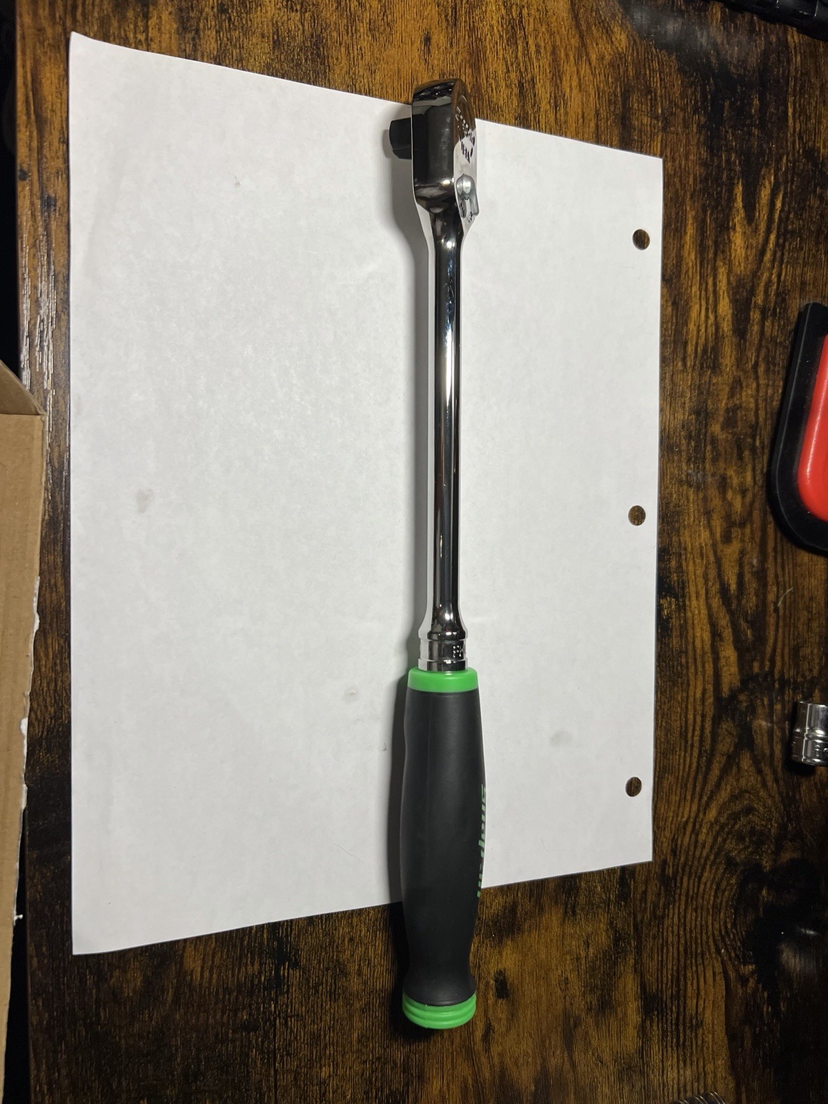 Snap-on Tools USA NEW 3/8″ Drive GREEN Soft Grip LONG Fixed Head Ratchet FHL80G