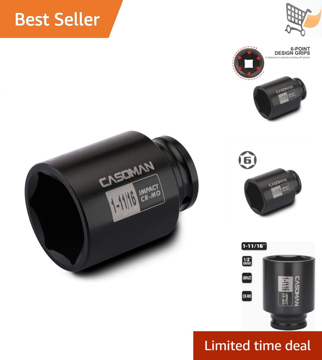 Deep Impact Socket 1/2-inch Drive 1-11/16″ SAE Chrome Molybdenum for Axle Nuts