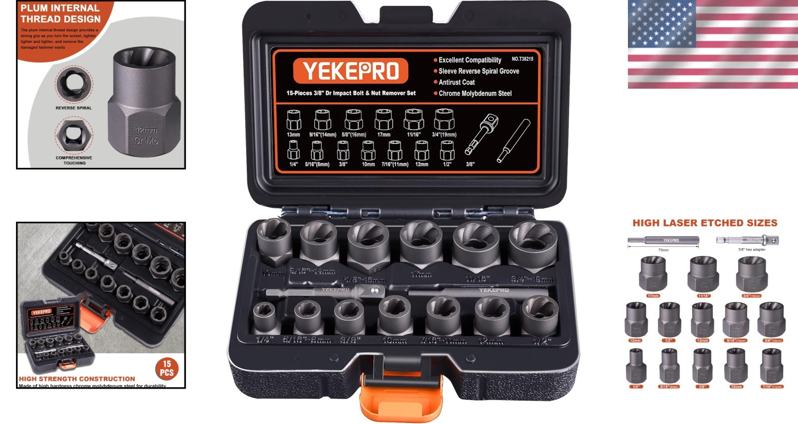 Professional 15-Piece Impact Bolt & Nut Remover Set – Chrome Molybdenum Steel