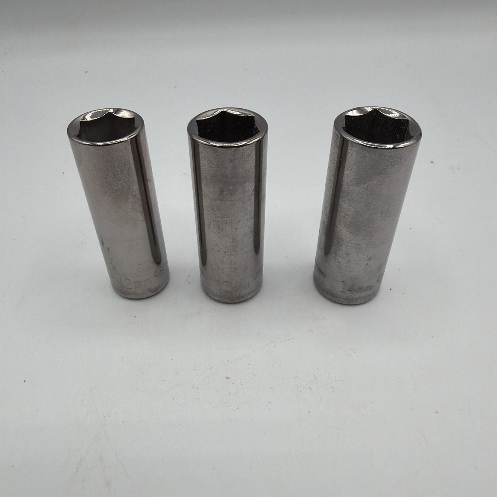 Craftsman 12mm, 13mm, 14mm Deep Well 6 Pt Sockets Inverted G1 3 Pcs 1/4″ Drive