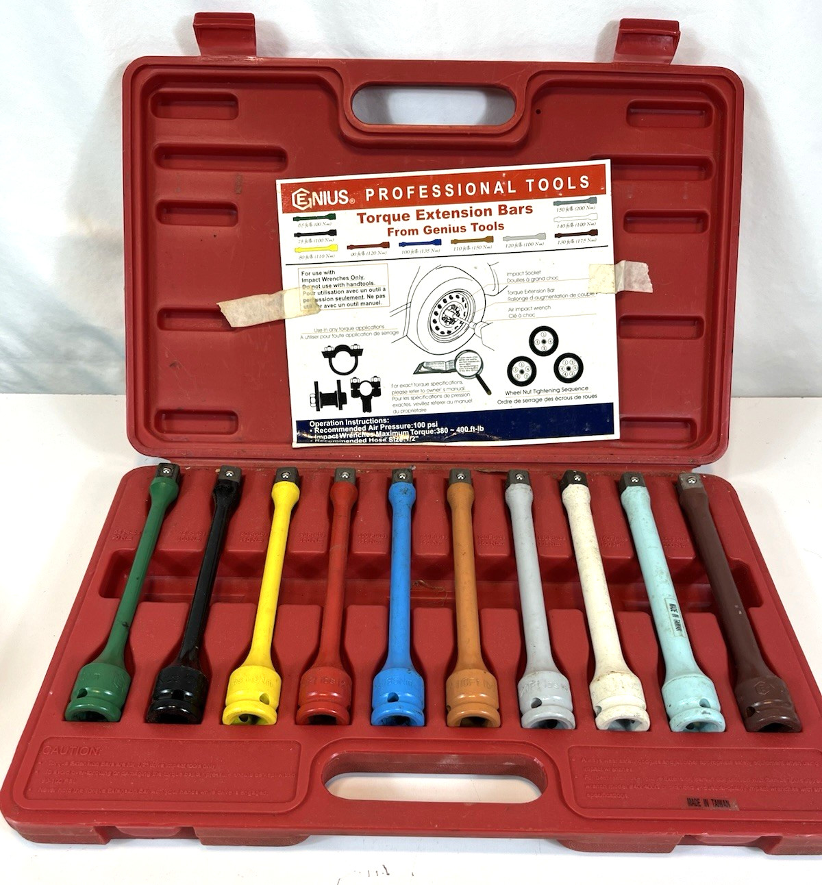 Genius Torque Extension Bars In Case Complete Set of 10 Pre-owned Excellent Cond
