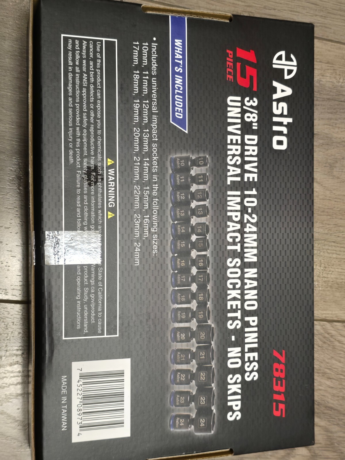 Astro Pneumatic Tools 78315, 3/8″ dr Pinless Universal Impact Socket Set 10-24mm