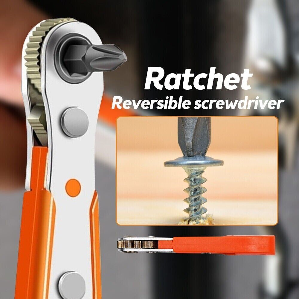 Ratcheting Right Angle Screwdriver Hex Drive 90 Degree Offset + 10pc Bits Set!