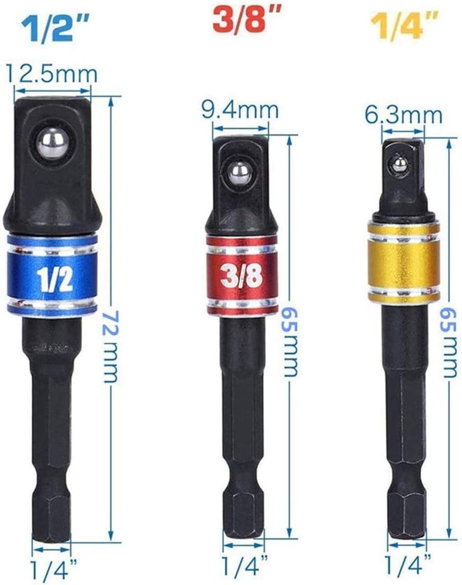 3-Piece Impact Grade Socket Adapter Set – Versatile Power Drill Converters
