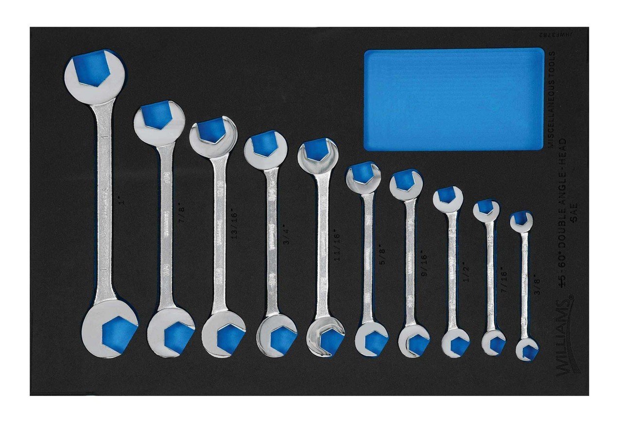 Williams JHWF3782 10pc SAE Double Open-End Angle Wrench Set in 1/3 Foam Drawer