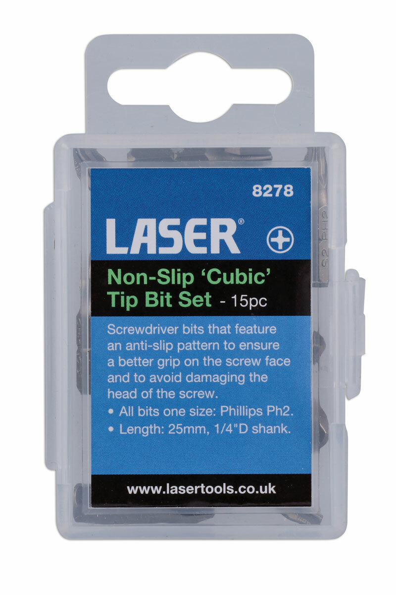 Laser 8278 15 Piece Ph2 Non-Slip ‘Cubic’ Tip Bit Set
