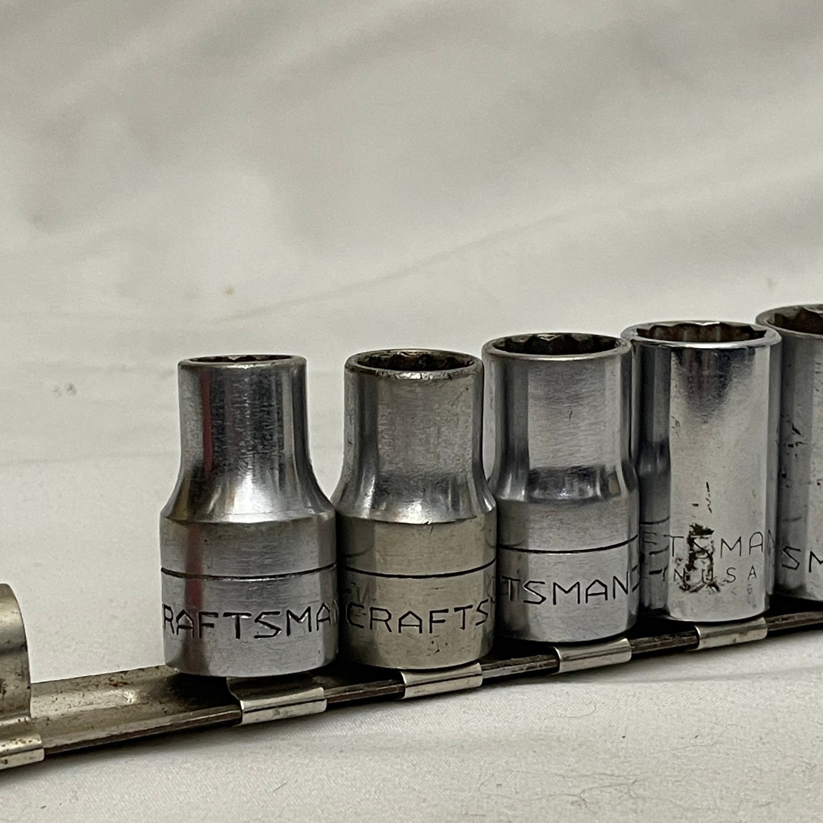 vtg 10 pc Craftsman :V: Series 1/2 Drive 12 Point Socket Set 1-1/8 to 7/16 USA