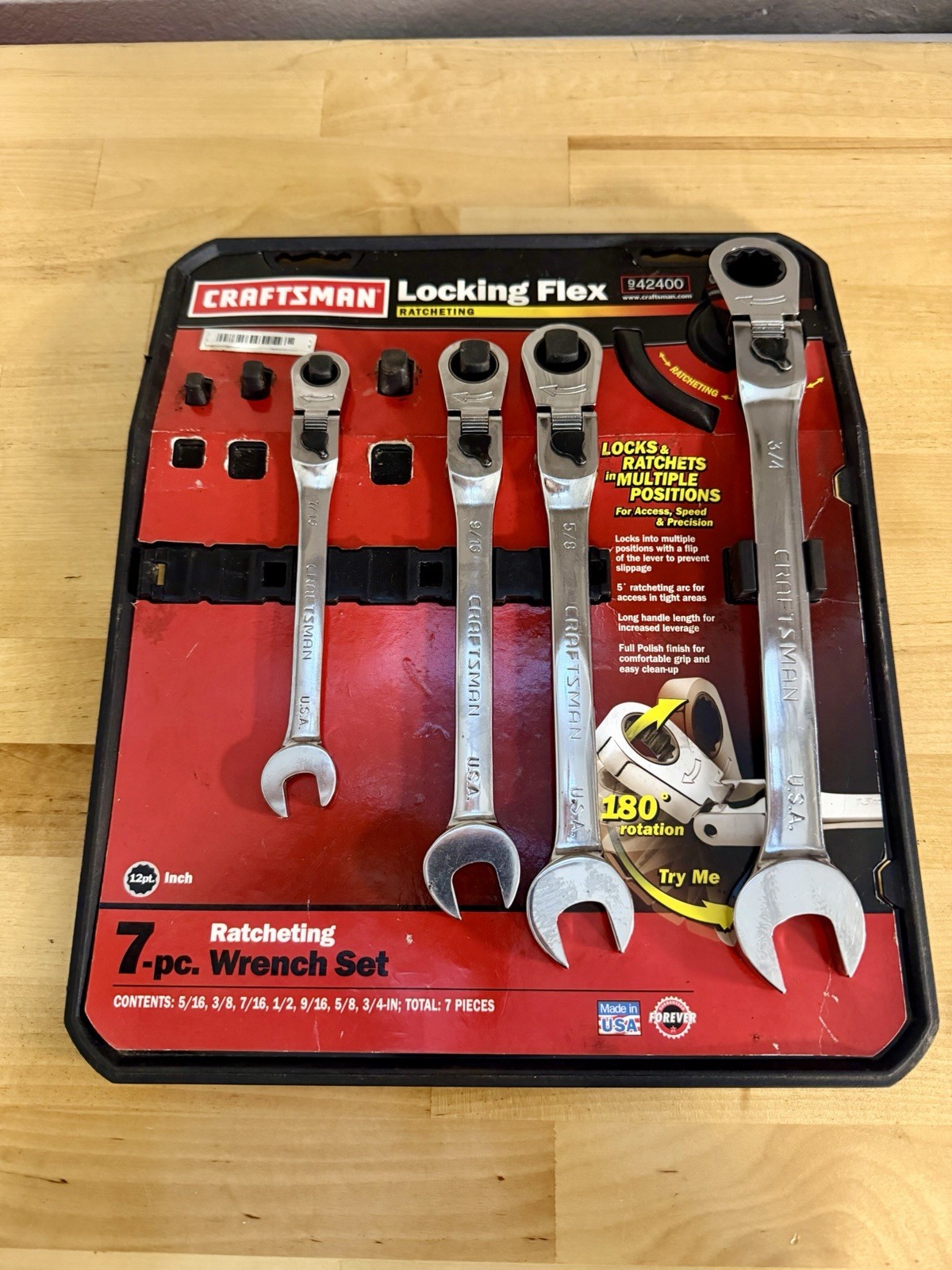 USA Craftsman Locking Flex Ratchet SAE 12PT (Set of 4)