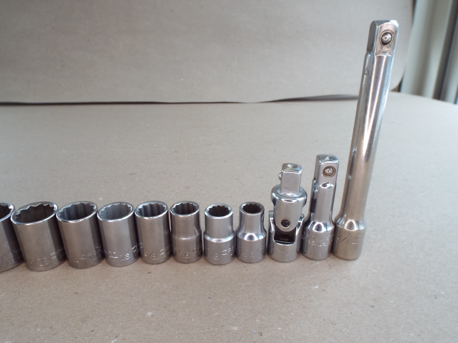 VTG 14 Pc Craftsman Socket Lot 1/2″ Dr 12 Pt 7/16″ – 1-1/8″ Ext, USA SAE -(Read)