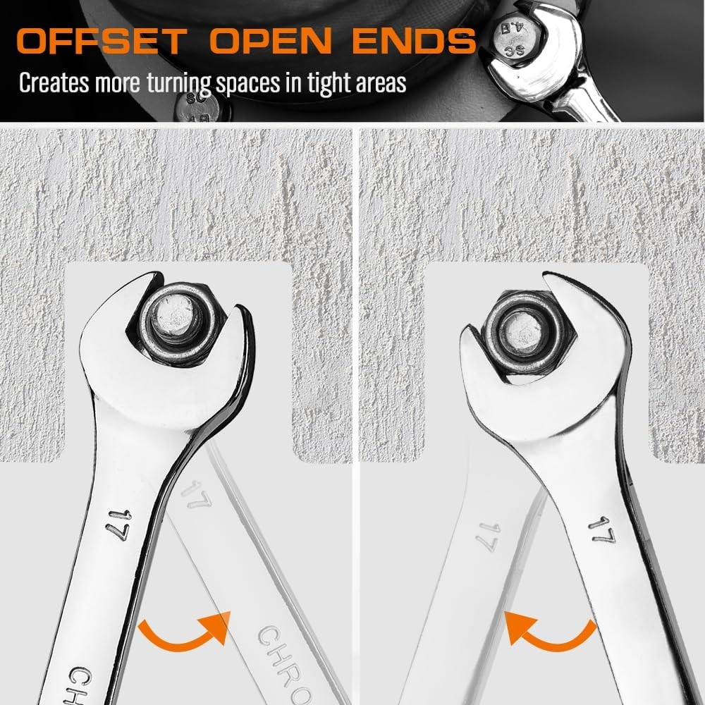 15PC Combination Spanner Wrench Ring Open Ended 8-22mm Metric 12 Point «V» Notch